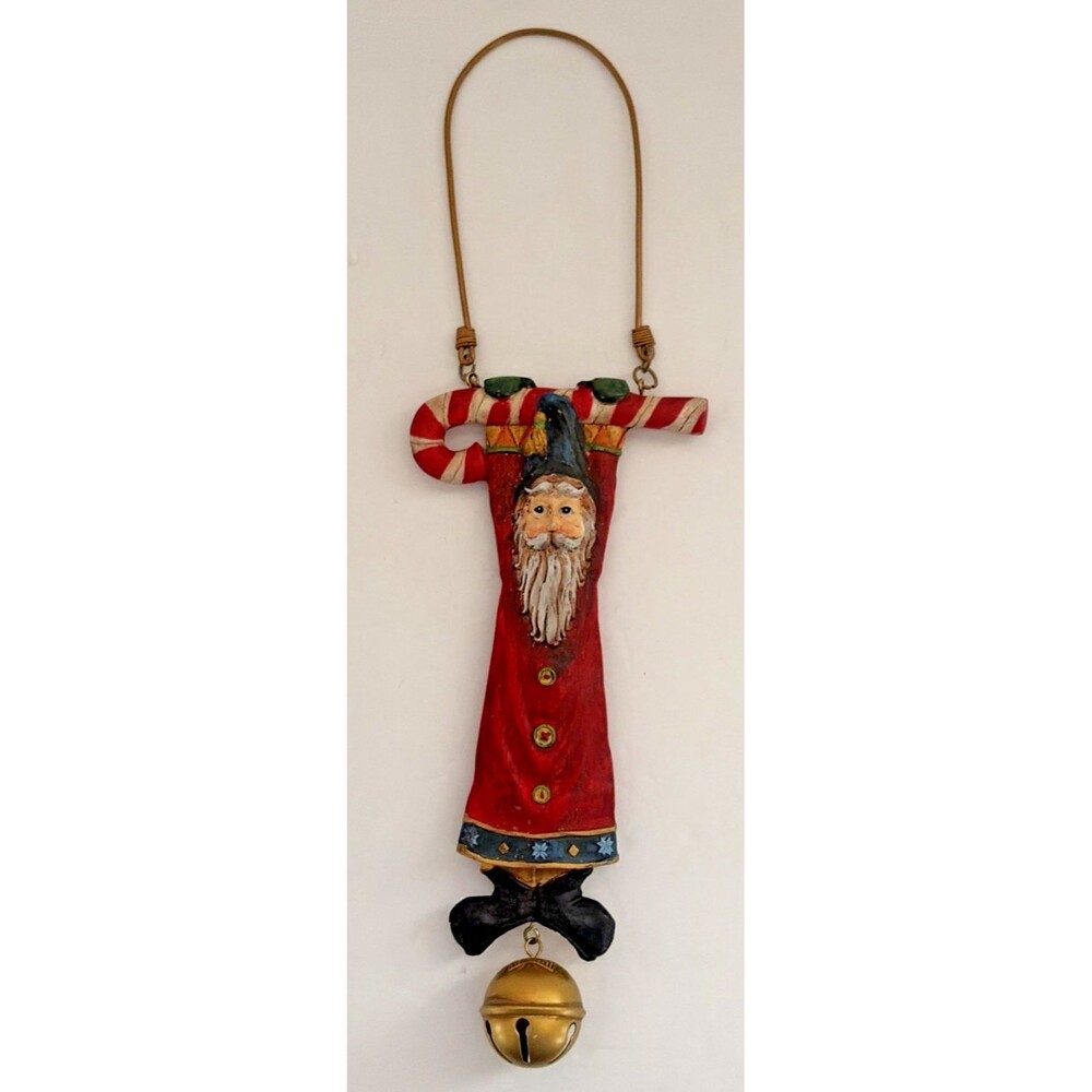 VTG 1980s Russ Berrie Pencil Santa Claus Candy Cane Door Hanger Bell Ornament 8"